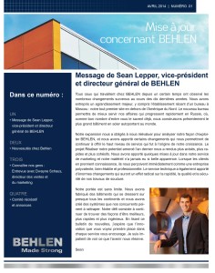 Behlen Industries - AVRIL 2014 – Bulletin