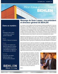 Behlen Industries - OCTOBRE 2014 – Bulletin
